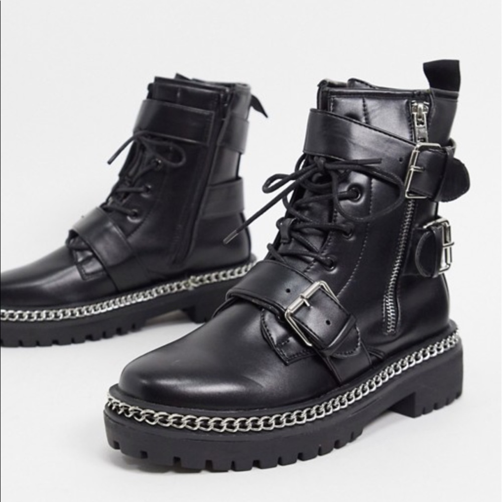 Size 7 chunky buckle detail boots ASOS